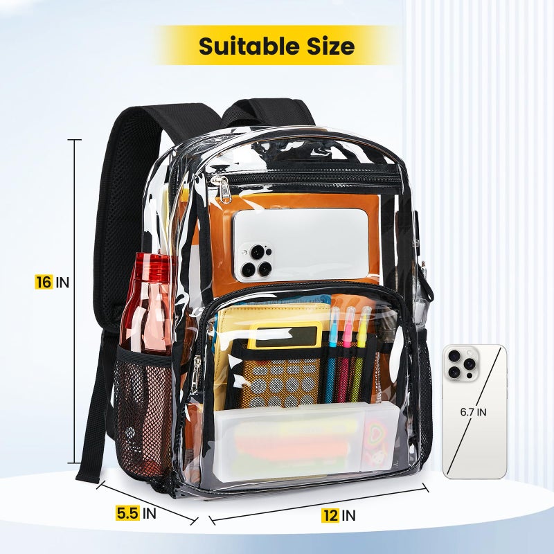 Vorspack Clear Backpack Heavy Duty - Large Transparent Bookbag for Adults, See Through Backpack for College, Work, Travel - Black - Image 2