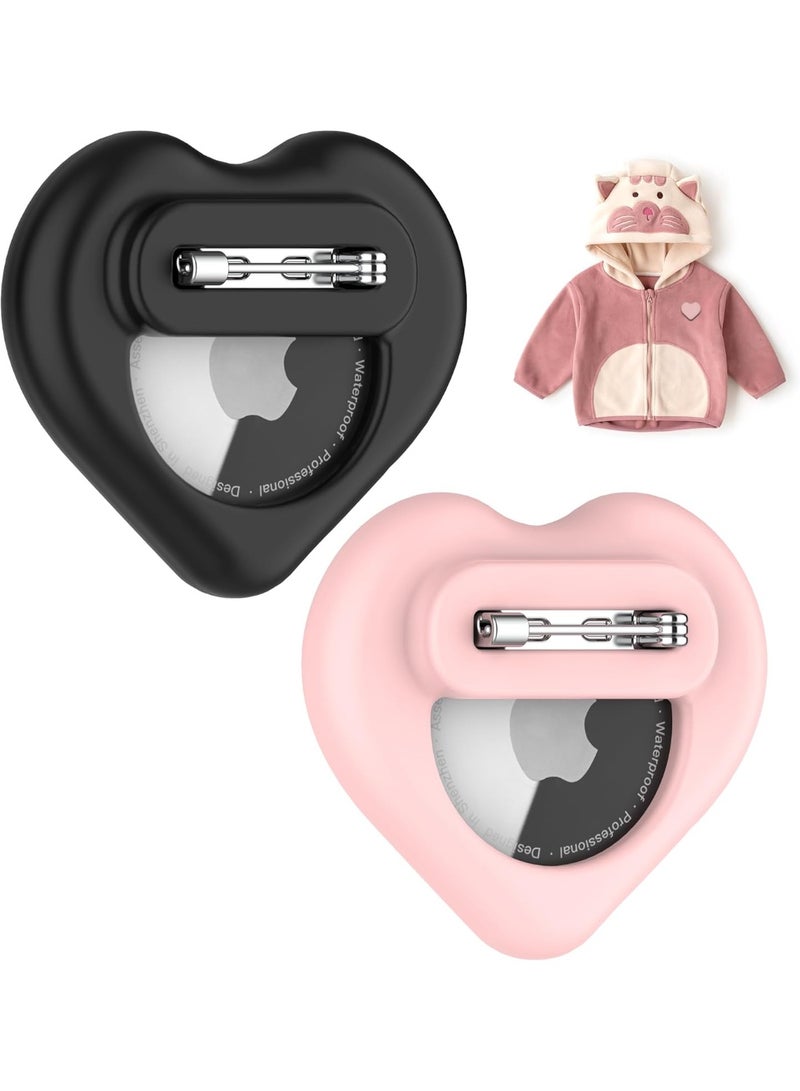 2 Pcs Tracker Holder for AirTag with Pin, Safe Hidden Lightweight for Kids Compatible with Apple Air Tags for Child, Elderly, Pets Collar, Shoes (Love shape) - Image 1