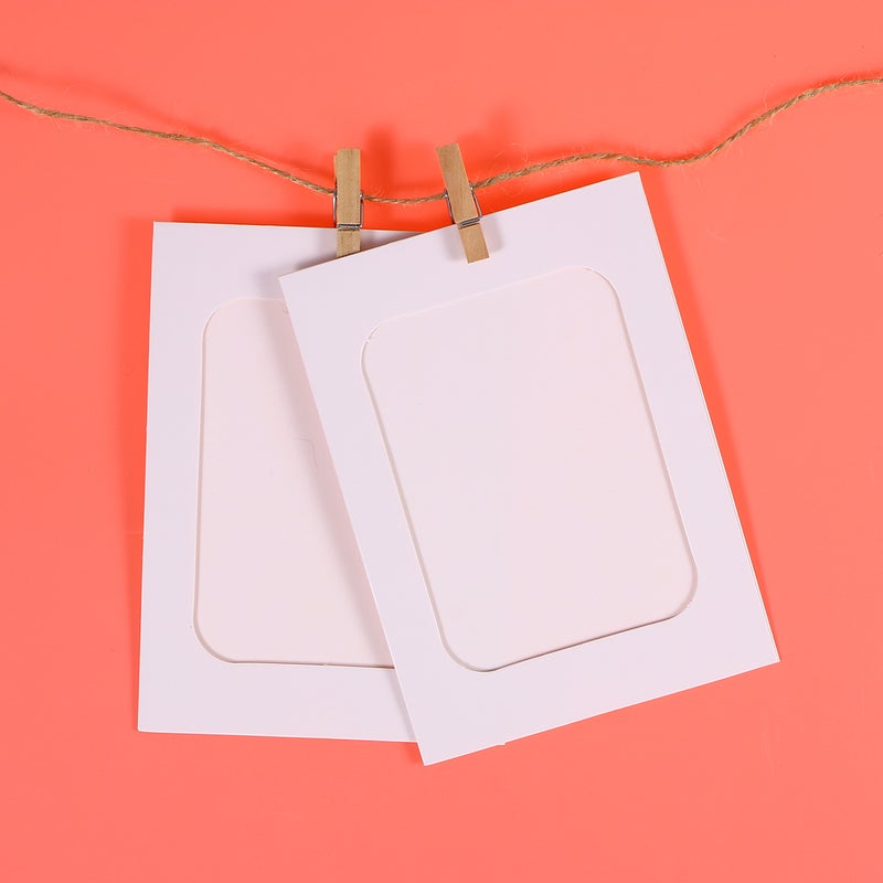 10pcs DIY 6inch Hanging Album Clip Kraft Paper Photo Frame Strings Rope Clips Sets for Wedding Decoration Garland (White) - Image 3