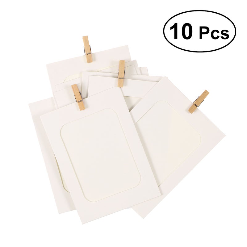 10pcs DIY 6inch Hanging Album Clip Kraft Paper Photo Frame Strings Rope Clips Sets for Wedding Decoration Garland (White) - Image 1