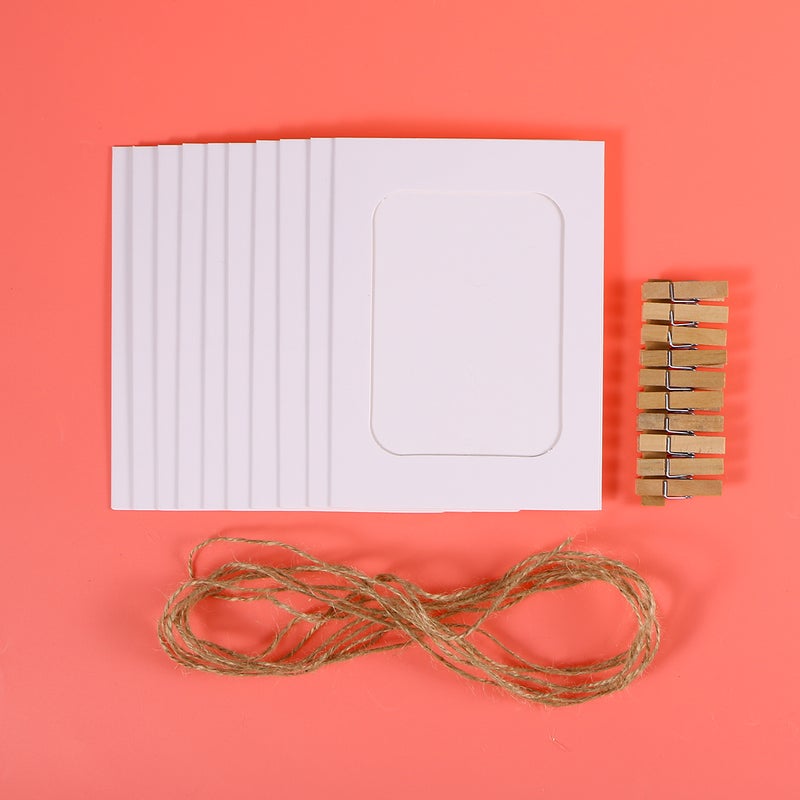 10pcs DIY 6inch Hanging Album Clip Kraft Paper Photo Frame Strings Rope Clips Sets for Wedding Decoration Garland (White) - Image 5