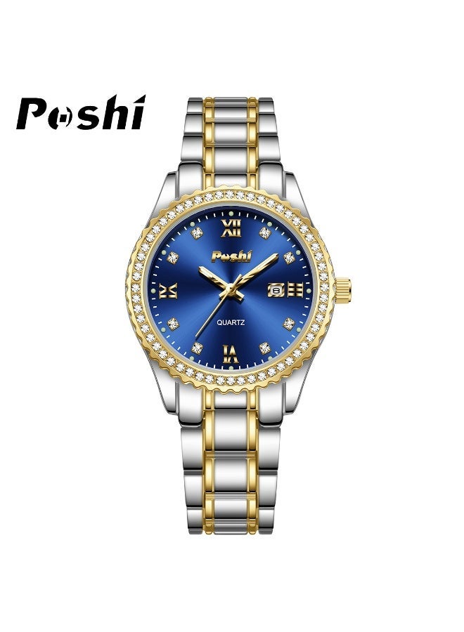 POSHI Light Luxury Women's Steel Band Watch (Blue) - Image 1