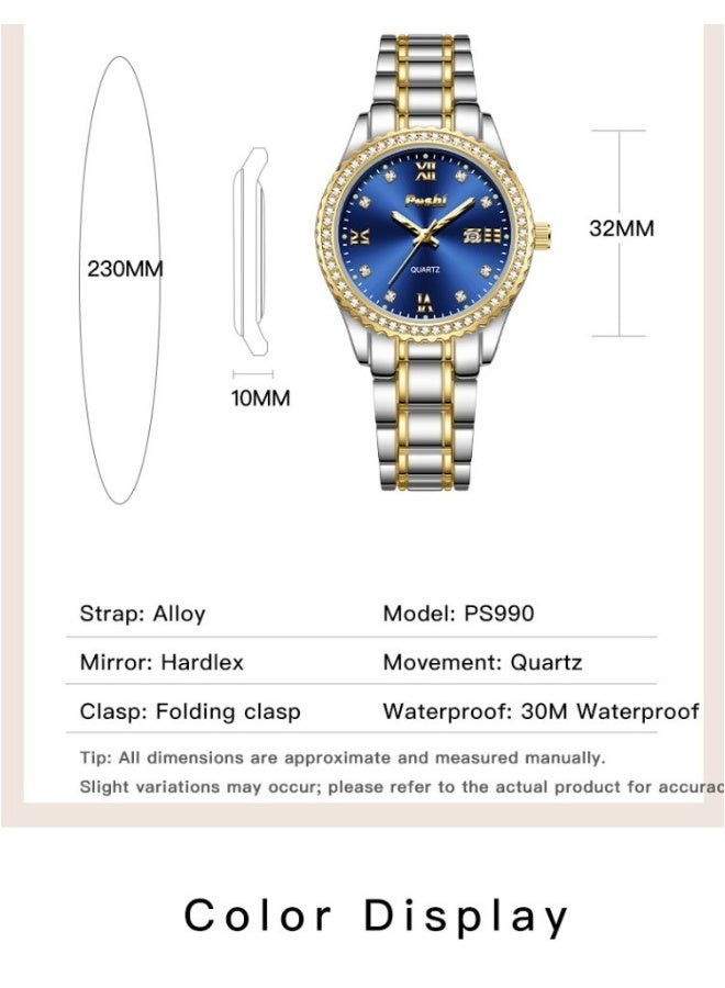 POSHI Light Luxury Women's Steel Band Watch (Blue) - Image 4