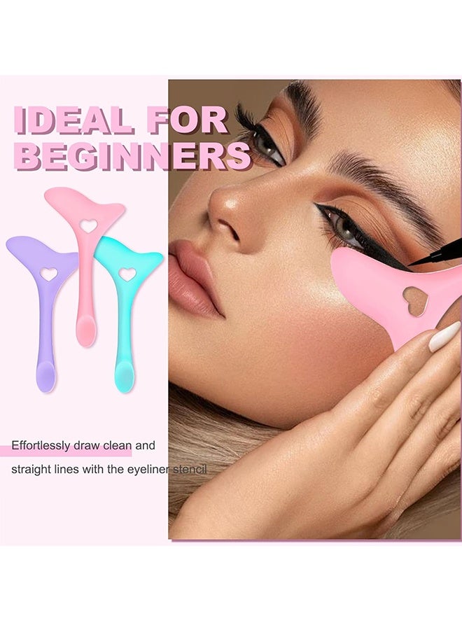 3Pcs Silicone Eyeliner Stencils & Mascara Shield, Multifunctional Winged Tip Cat Eye Makeup Tool for Eyeshadow & Eyelashes, Professional Quick Makeup for Beginners, 3 Colors - Image 5