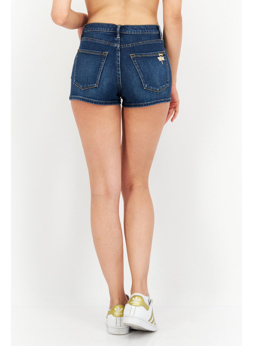 Juicy Couture Women Regular Fit Washed Denim Shorts With Charms, Blue  - Image 3
