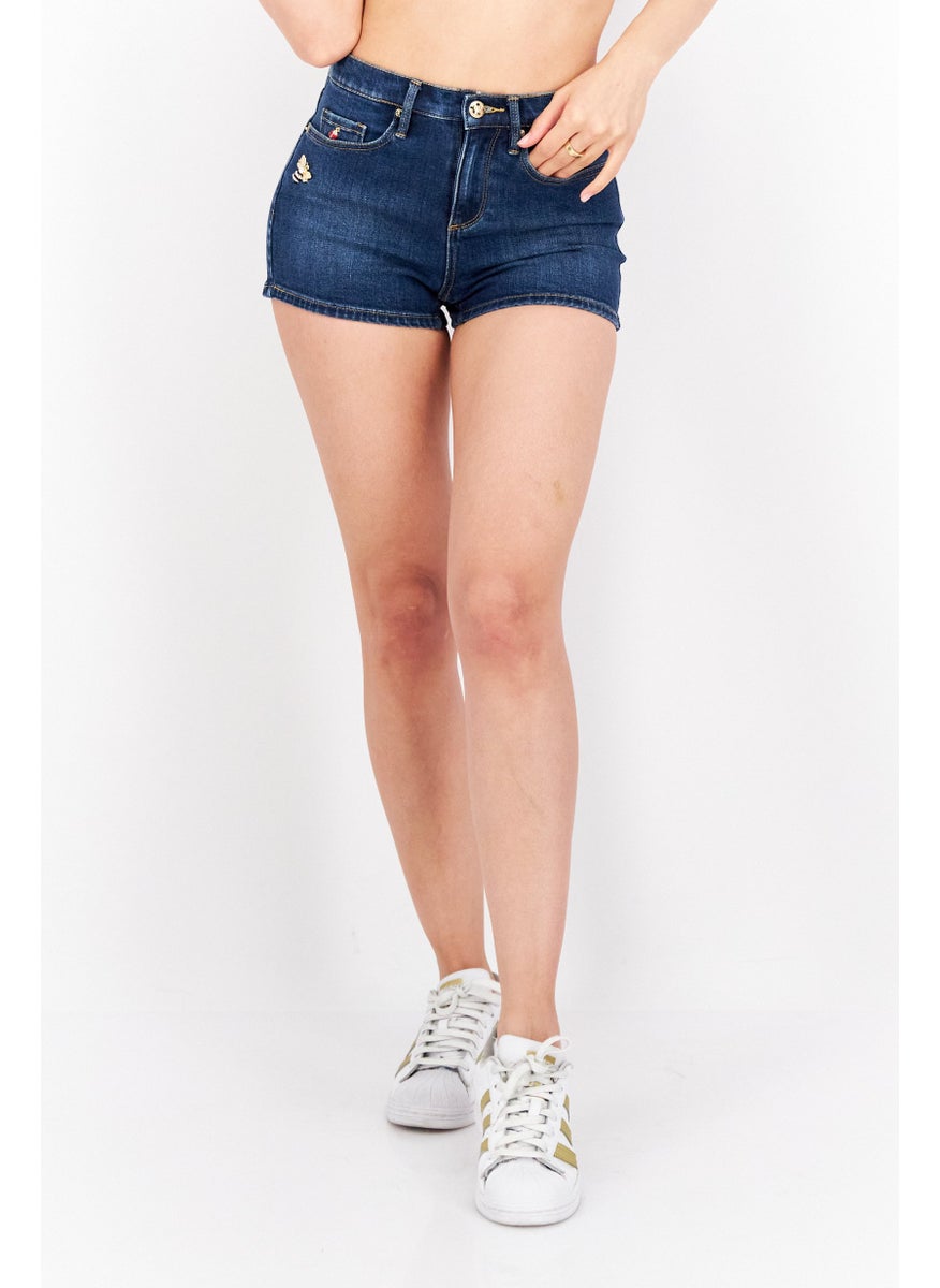 Juicy Couture Women Regular Fit Washed Denim Shorts With Charms, Blue  - Image 1