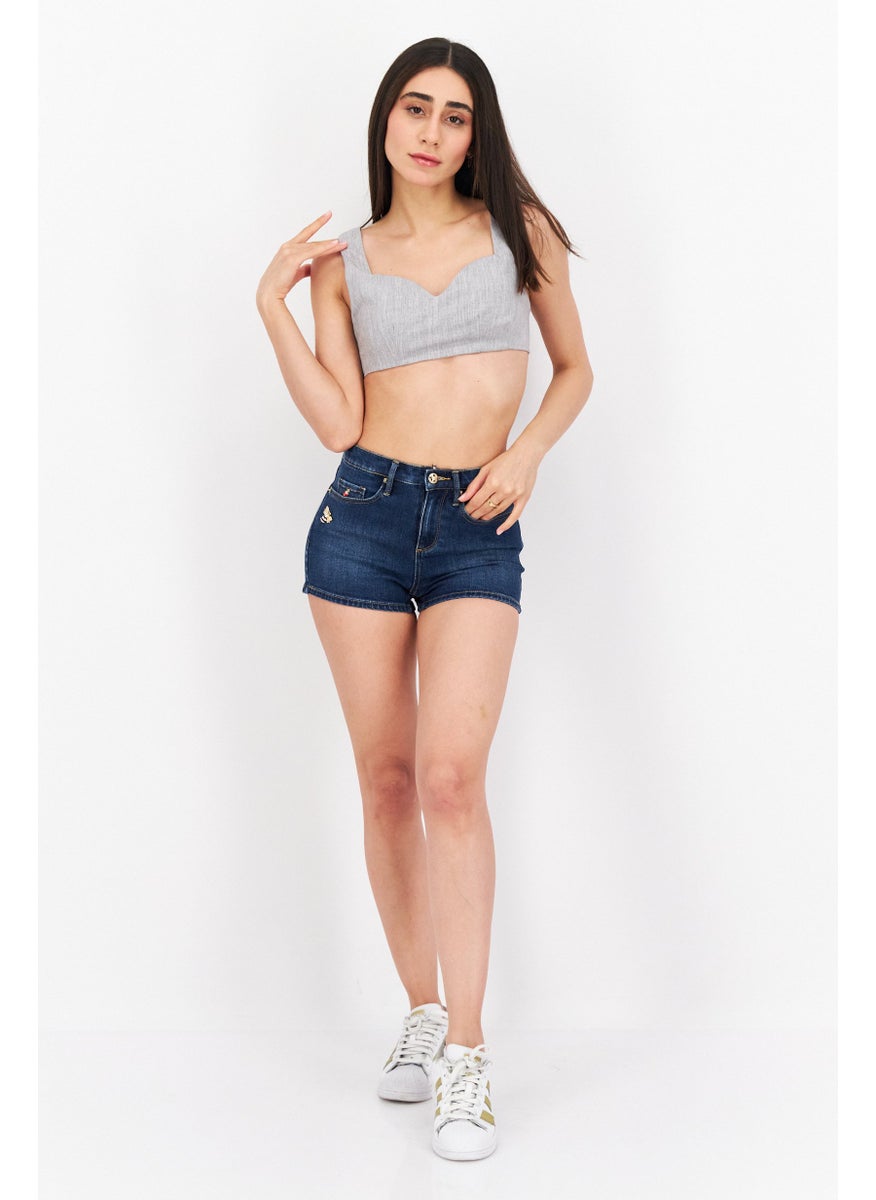 Juicy Couture Women Regular Fit Washed Denim Shorts With Charms, Blue  - Image 2
