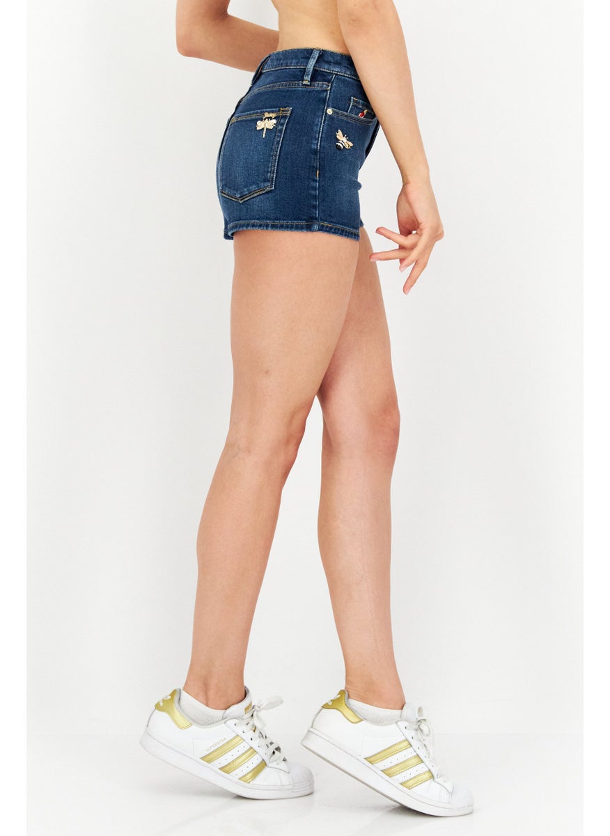 Juicy Couture Women Regular Fit Washed Denim Shorts With Charms, Blue  - Image 4