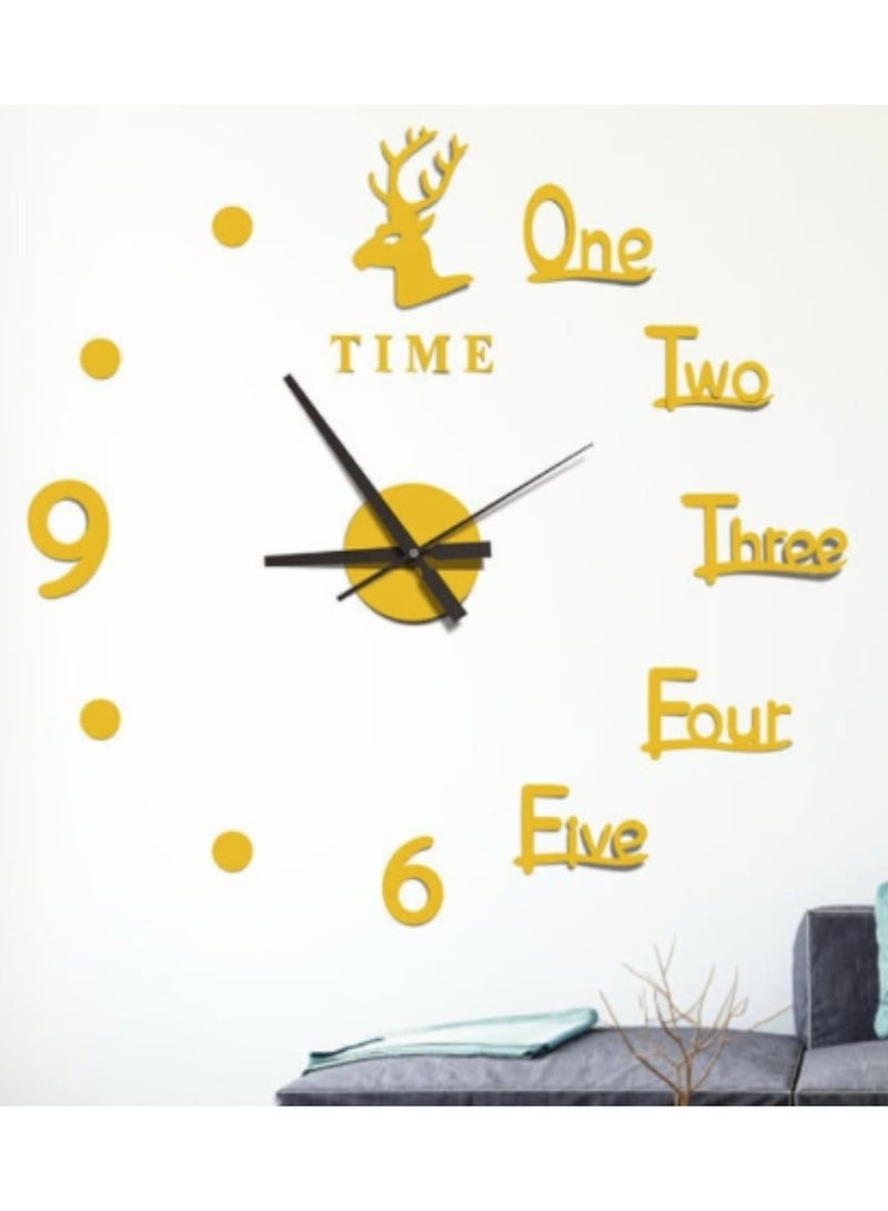 3D Adhesive Decorative Wall Clock – Golden Deer Head with Mirror Surface for Home & Office - Image 2