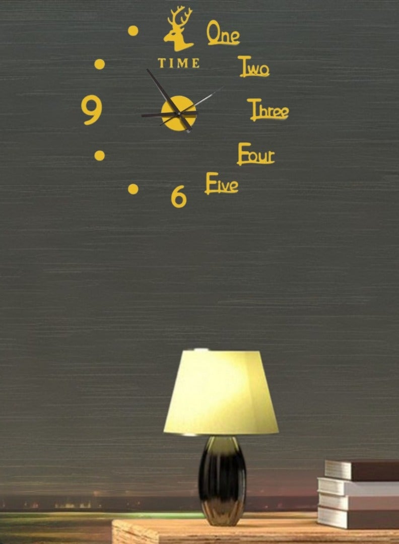 3D Adhesive Decorative Wall Clock – Golden Deer Head with Mirror Surface for Home & Office - Image 1