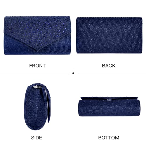CurvChic Clutch Purses for Women Evening Bag Rhinestone Handbag Party Wedding Bridal Prom Purse Crossbody Shoulder Bag (Navy Blue) - Image 4