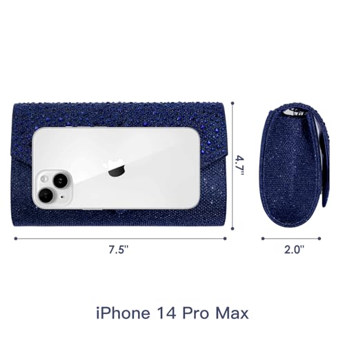 CurvChic Clutch Purses for Women Evening Bag Rhinestone Handbag Party Wedding Bridal Prom Purse Crossbody Shoulder Bag (Navy Blue) - Image 3