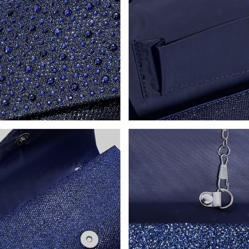 CurvChic Clutch Purses for Women Evening Bag Rhinestone Handbag Party Wedding Bridal Prom Purse Crossbody Shoulder Bag (Navy Blue) - Image 5
