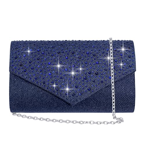 CurvChic Clutch Purses for Women Evening Bag Rhinestone Handbag Party Wedding Bridal Prom Purse Crossbody Shoulder Bag (Navy Blue) - Image 1