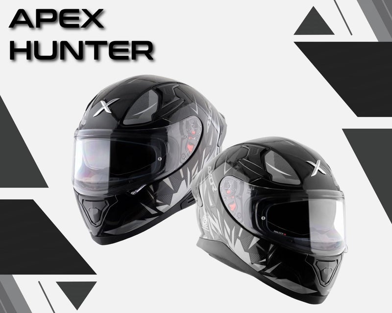 Axor Apex Hunter ISI ECE DOT Certified Full Face Dual Visor Helmet for Men and Women with Pinlock Fitted Outer Clear Visor and Inner Smoke Sun Visor Black Grey Helmet-M - Image 4