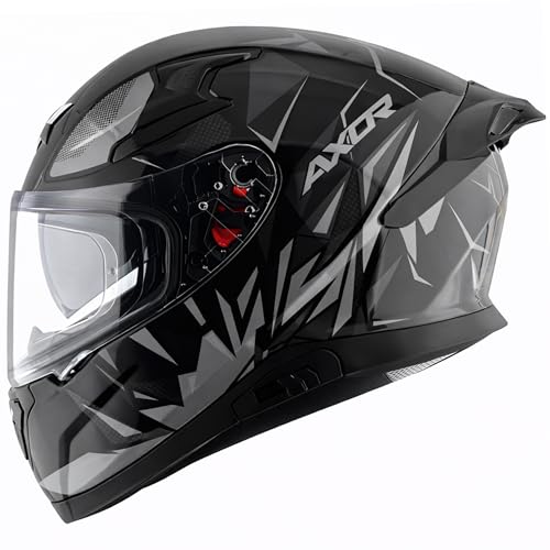 Axor Apex Hunter ISI ECE DOT Certified Full Face Dual Visor Helmet for Men and Women with Pinlock Fitted Outer Clear Visor and Inner Smoke Sun Visor Black Grey Helmet-M - Image 1