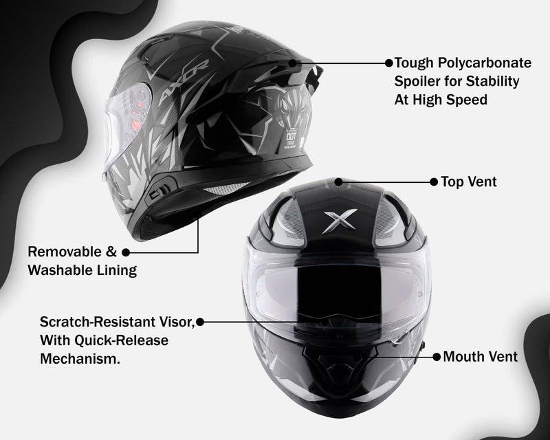 Axor Apex Hunter ISI ECE DOT Certified Full Face Dual Visor Helmet for Men and Women with Pinlock Fitted Outer Clear Visor and Inner Smoke Sun Visor Black Grey Helmet-M - Image 5