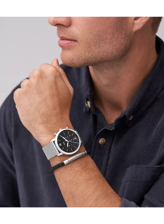 فوسيل Men Stainless Steel Chronograph Wrist Watch FS6021SET  with A Matching Black Leather Bracelet - Image 2