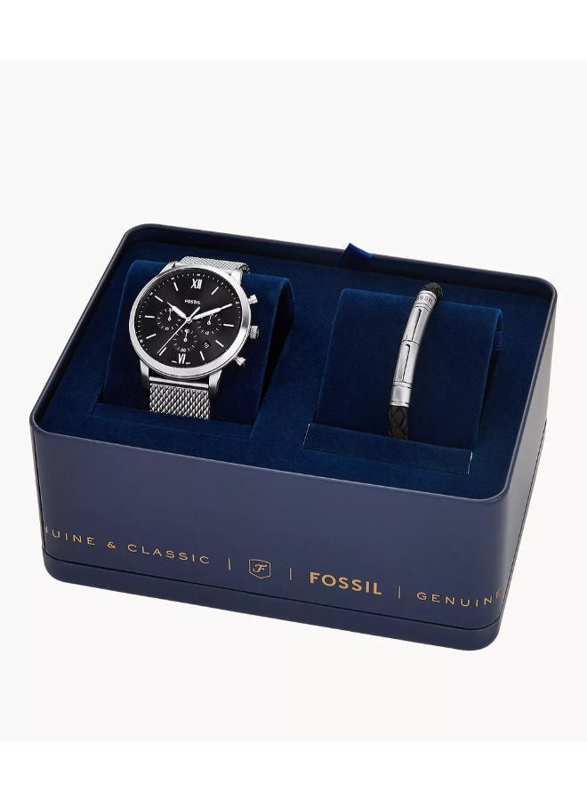 فوسيل Men Stainless Steel Chronograph Wrist Watch FS6021SET  with A Matching Black Leather Bracelet - Image 3