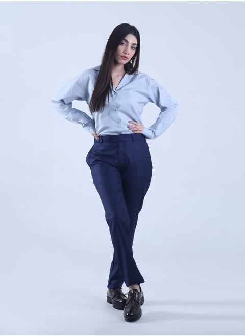 Women Navy Blue Overloop Formal Pants