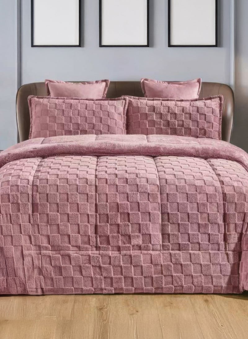 Sleep night Winter Fur Comforter 6 Pcs Set, Size 220 X 240 Cm Floral Bedding Sets Multicolor - Image 2