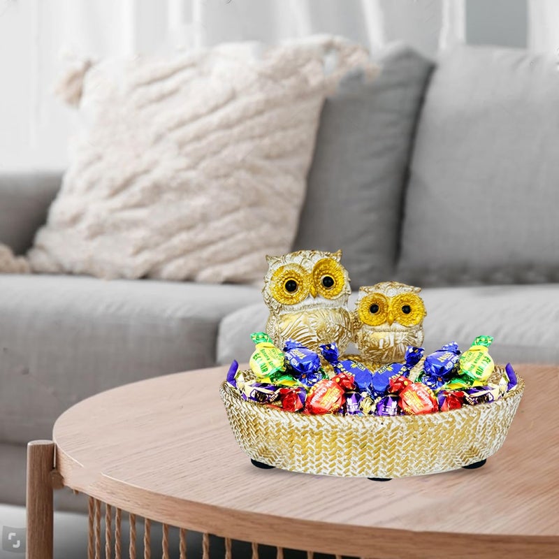 Go Hooked Owl Basket Set of 2 for Home & Office Dcor | Multipurpose Polyresin Storage Basket Organizer owl showpiece for Gifting Tabletop Decor Resin Craft Home Accessory Vanity Decor - Image 3
