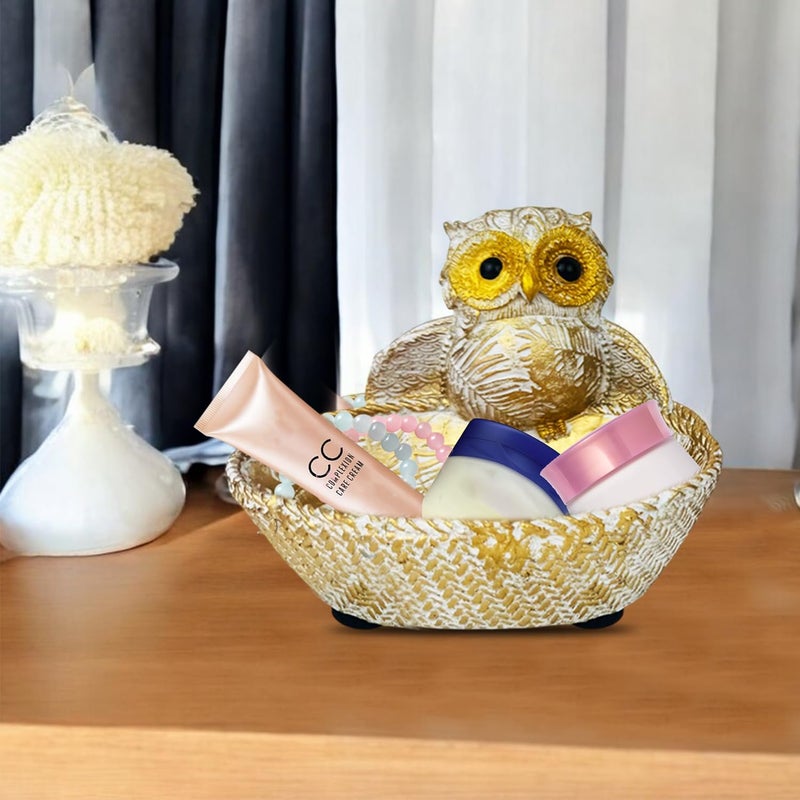 Go Hooked Owl Basket Set of 2 for Home & Office Dcor | Multipurpose Polyresin Storage Basket Organizer owl showpiece for Gifting Tabletop Decor Resin Craft Home Accessory Vanity Decor - Image 2