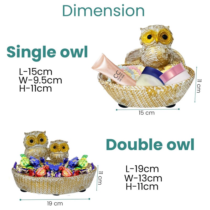 Go Hooked Owl Basket Set of 2 for Home & Office Dcor | Multipurpose Polyresin Storage Basket Organizer owl showpiece for Gifting Tabletop Decor Resin Craft Home Accessory Vanity Decor - Image 5