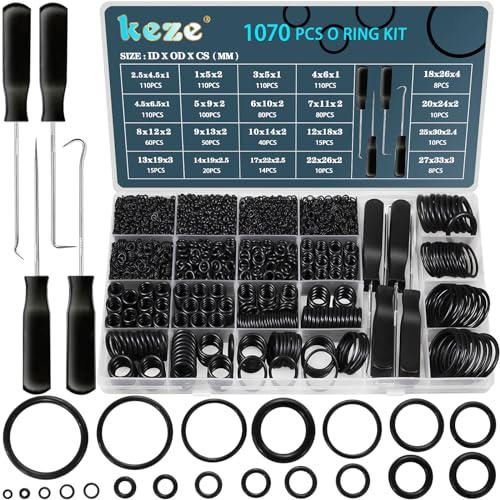 KEZE 1070 Pcs 20 Size O Rings Assortment Kit with Pick and Hook Set for Assorted Automotive Plumbing Pressure Washer Faucet Repair Air or Gas Sealing,Nitrile Rubber Resist Oil and Heat OD:4.5mm-33mm - Image 1