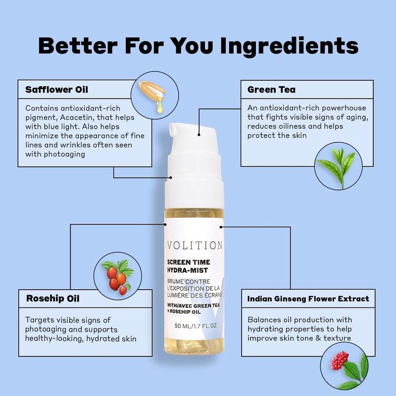 Volition Beauty Screen Time Hydra-Mist with Green Tea + Rosehip Oil | Moisturizing Facial Mist Helps Reduce Look of Fine Lines from Photoaging | Calms Redness, Nourishes & Soothes | Vegan - Image 2