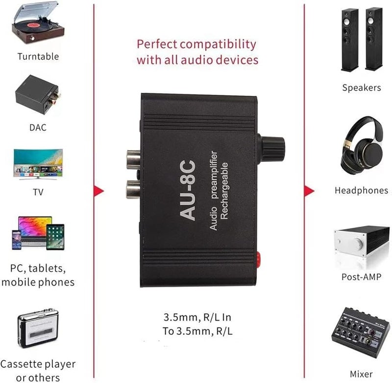 Aluminum Alloy Mini Stereo Audio Preamplifier with Noise Reduction High Fidelity Portable - Image 5