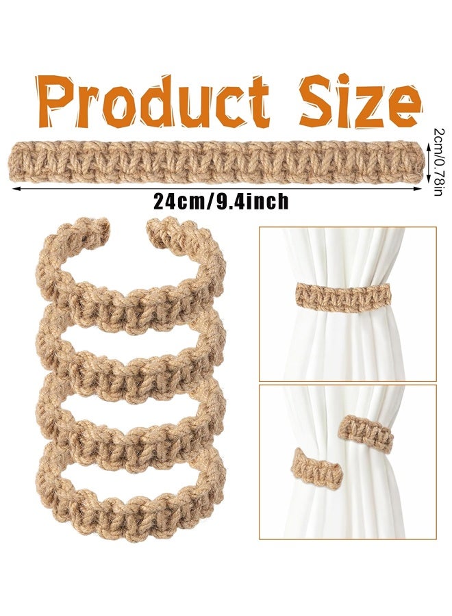 4 Pack Braided Curtain Tiebacks, Boho Farmhouse Rope Holdbacks for Home Office Decor - Image 2