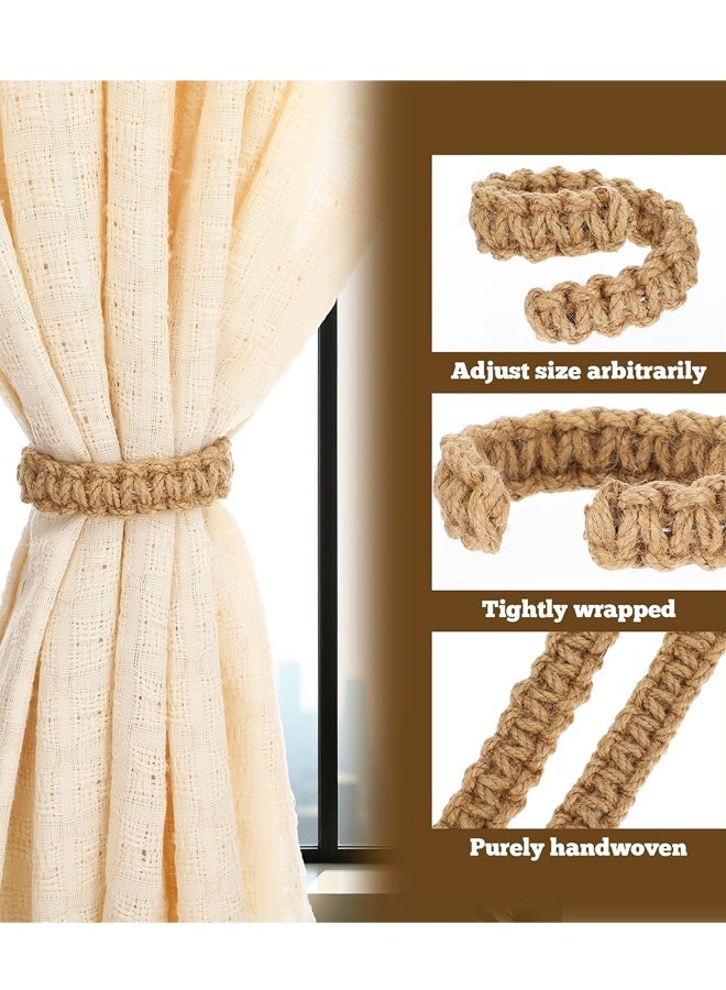 4 Pack Braided Curtain Tiebacks, Boho Farmhouse Rope Holdbacks for Home Office Decor - Image 3