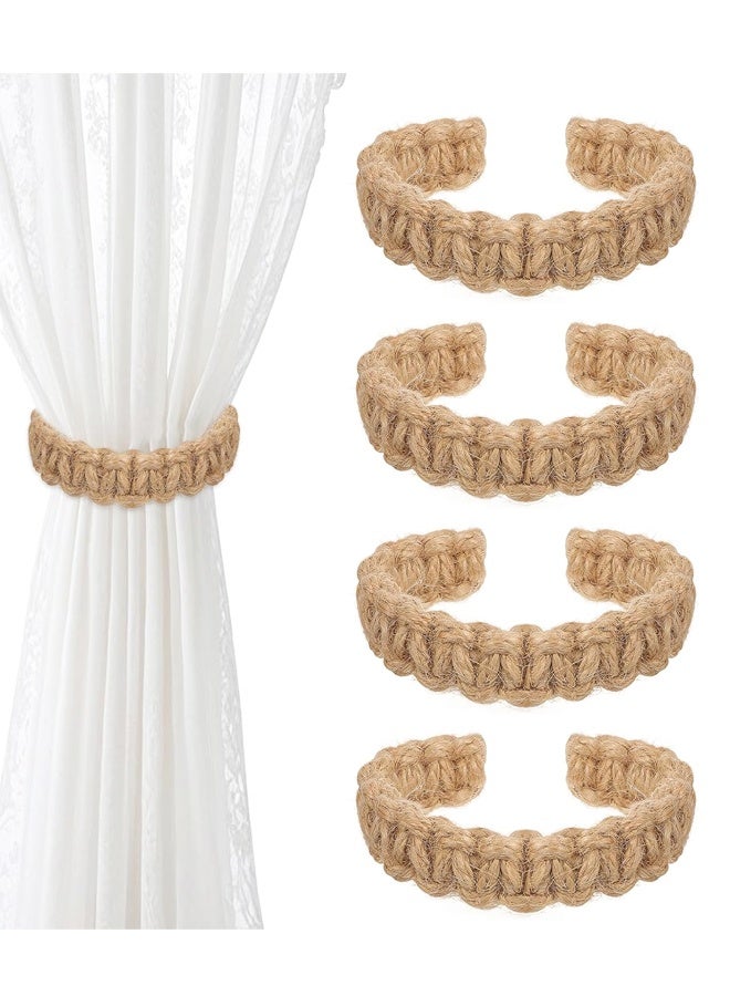 4 Pack Braided Curtain Tiebacks, Boho Farmhouse Rope Holdbacks for Home Office Decor - Image 1