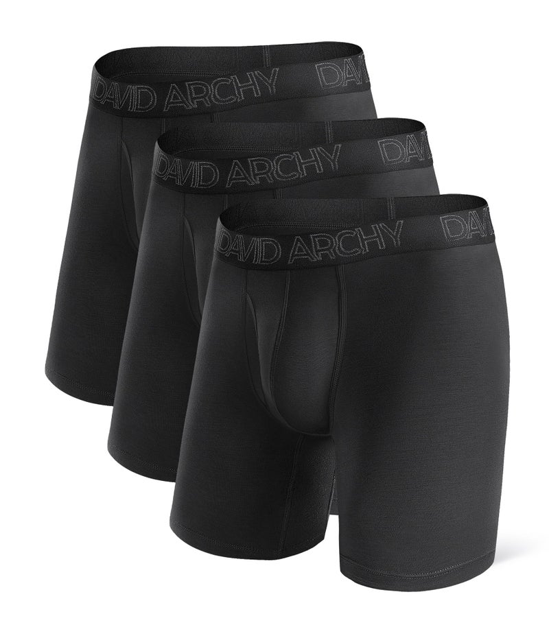DAVID ARCHY Mens Underwear Boxer Briefs Breathable Soft Moisture-Wicking with Fly Underwear Long Leg 8" for Men 3 Pack (M, Black - 8" in 3 Pack) - Image 1