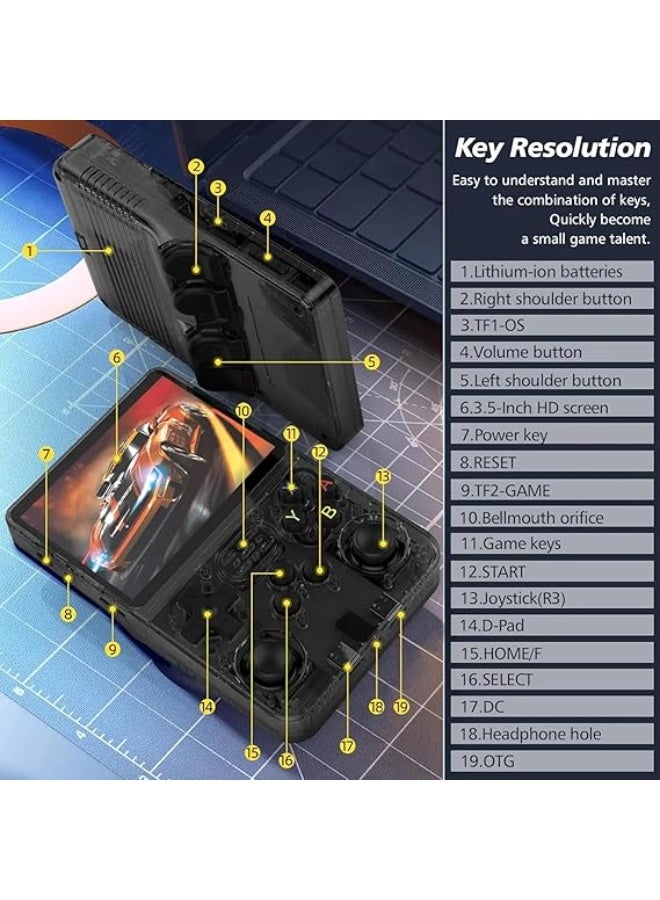 Wheels R36S Retro Handheld Gaming Console 64GB.3.5-Inch IPS Screen, Linux Emulator System, Portable Classic Game Console with Dual Joystick & Save Support IPS (Black) - Image 2