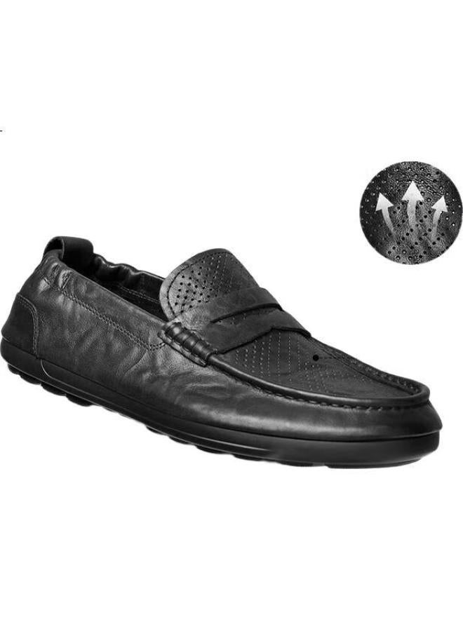 belle Men'S Casual Leather Loafers With Breathable Punching Design 8Hg01Bm4 Black Size 40 - Image 2