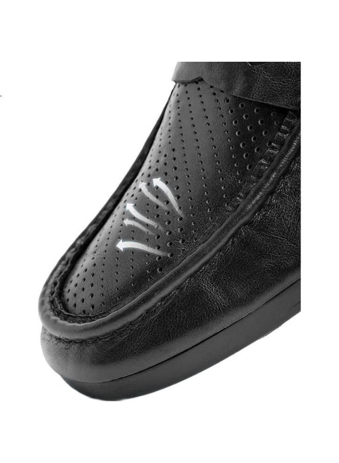 belle Men'S Casual Leather Loafers With Breathable Punching Design 8Hg01Bm4 Black Size 40 - Image 1