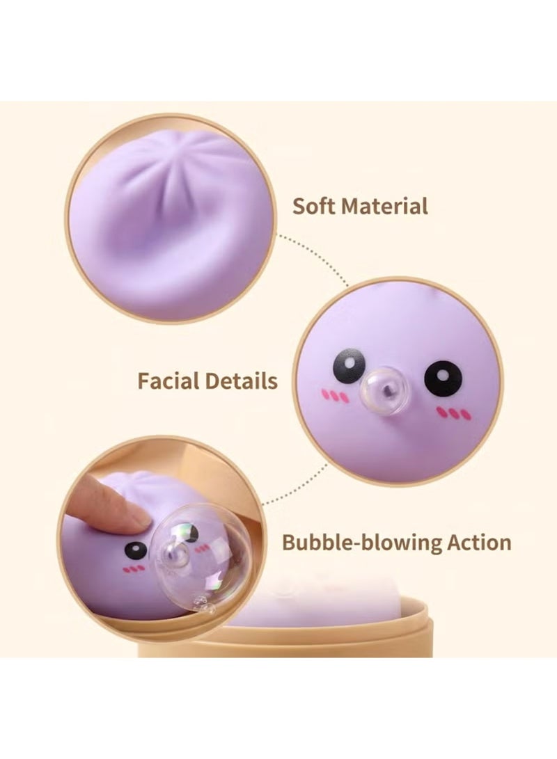 YOUGE 2Pcs Bubble Blowing Dumpling Squishy Toy, Pink Purple Dumpling Squishy Toy with Mini Steamer, Fun Bun Squishy, Sensory Stress Relief Dumpling Toys, Crazy Soft Fidget Squishy Toys for Work,School,Home Squishy Toys - Image 4