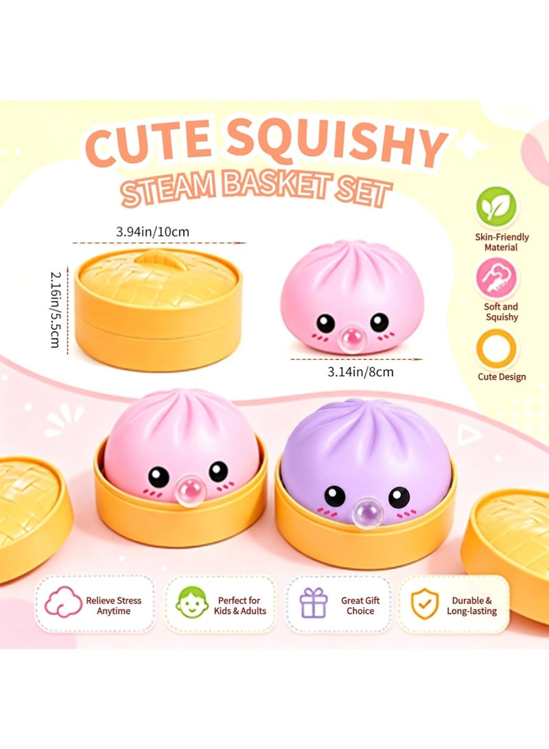 YOUGE 2Pcs Bubble Blowing Dumpling Squishy Toy, Pink Purple Dumpling Squishy Toy with Mini Steamer, Fun Bun Squishy, Sensory Stress Relief Dumpling Toys, Crazy Soft Fidget Squishy Toys for Work,School,Home Squishy Toys - Image 2