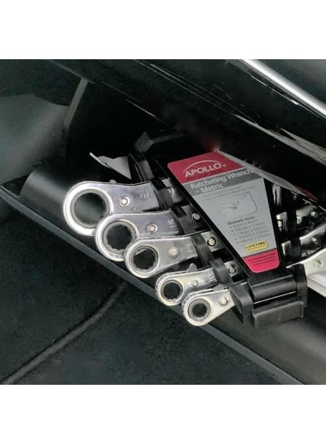 Apollo 5 Piece Metric Steel Ratcheting Wrench Set Includes 5 Ratcheting Wrenches In Quick Release Case For Trunk Garage And On The Road Dt1213  - Image 4