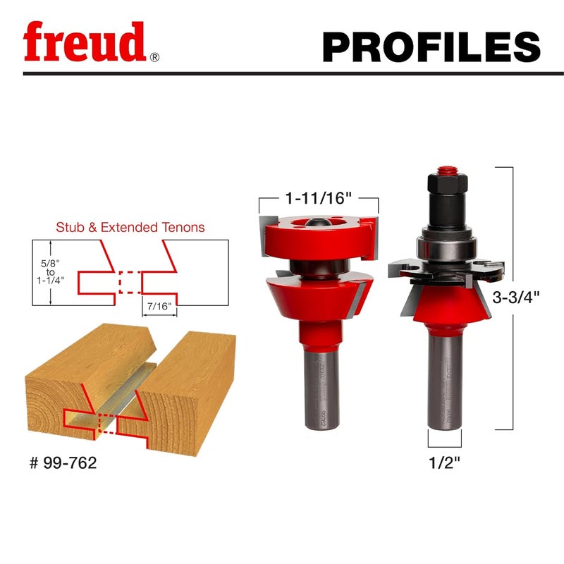 freud Premier Adjustable Rail & Stile Bit - Ideal for Doors, Windows, Veneered Plywood, Hardwoods & Softwoods - 1-11/16" Diameter, 1/2" Shank - 99-762 - Image 2