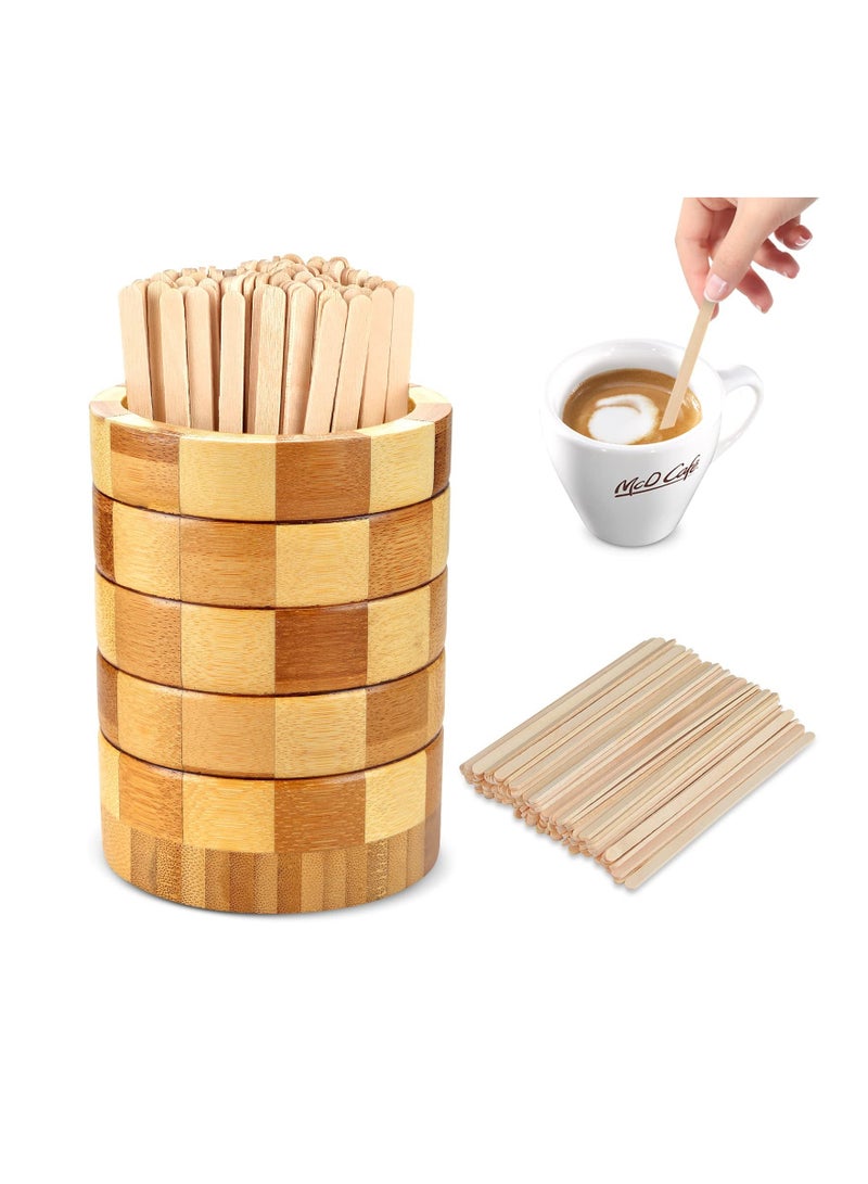 101 Pcs Coffee Stirrers Holder Set, 1 Pcs Stirrers Holder, 100 Pcs Disposable Coffee Stir Sticks, for Coffee/Milk/Cocktail/Tea/Drinks Stirrer, Straw Holder, Coffee Bar, Home, Kitchen Supplies  - Image 1