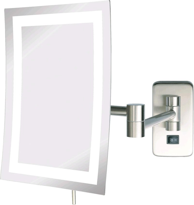 JERDON Rectangular 6.5-Inch x 9-Inch Wall Mount Mirror - Makeup Mirror with 5X Magnification and 15.5-Inch Wall Extension - Nickel Finish, Direct Wire Mirror - Model JRT710NLD