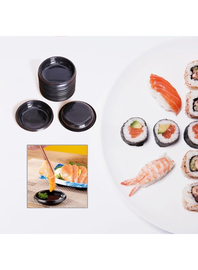 ICSTM Disposable Sauce Dishes, 100 pcs Plastic Disposable Round Black Dipping Sauce Dishes, Seasoning Platter, Appetizer Bowel for Sushi Mustard Vinegar Soy BBQ Ketchup (Black Round) - Image 3