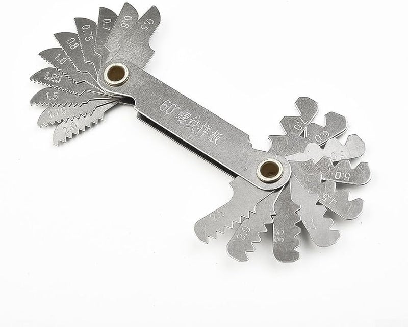 أداة قياس درجة الخيط الفولاذية مع مفتاح دوار لقياس الخيوط اللولبية بالبوصة والمترية 0 5 7 0 النظام المتري 60 درجة 20 قطعة - Image 2