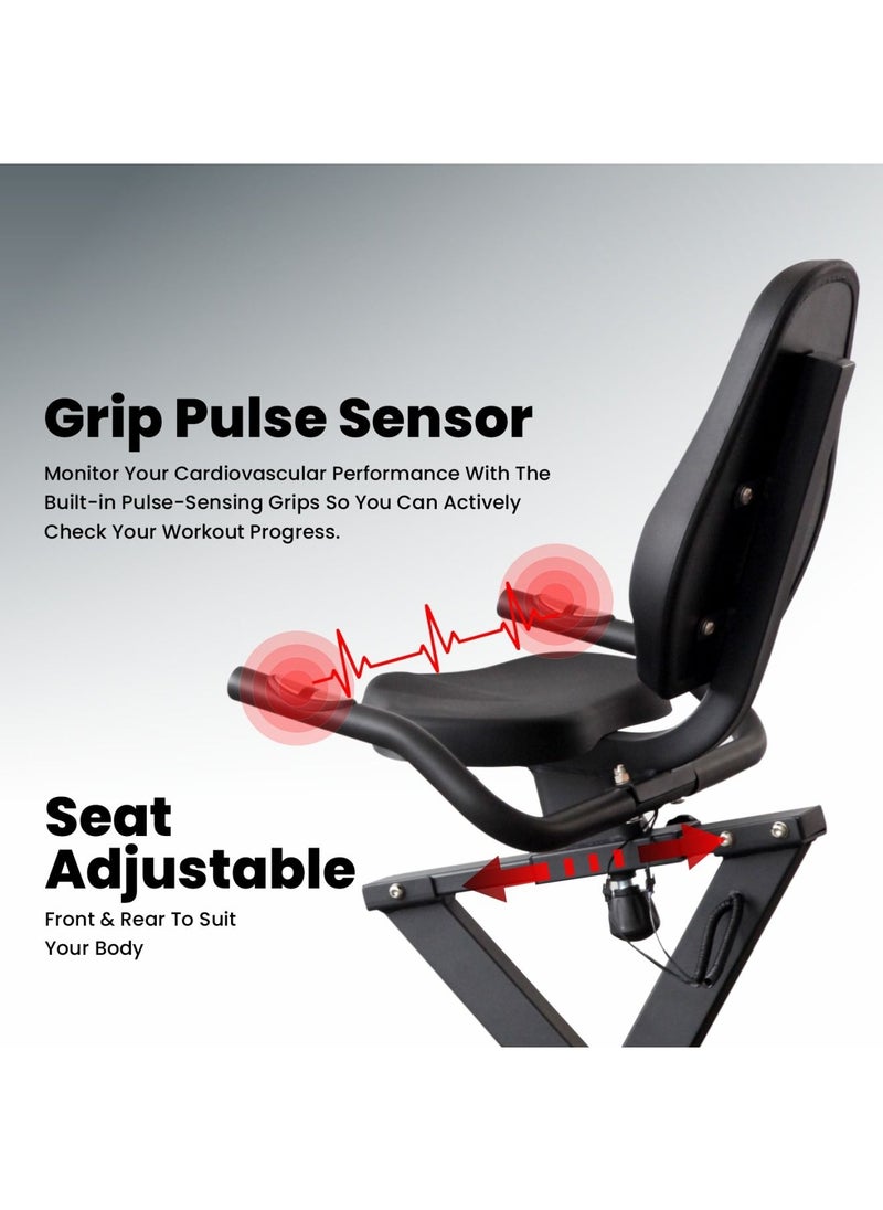 Sparnod SRB-31 Recumbent Exercise Bike 8 Resistance Levels, 6Kg Flywheel, LCD Display, Heart Rate Monitoring, 100kg Capacity, Adjustable Seat/Pedals, Non-Slip Footpads, Phone Holder