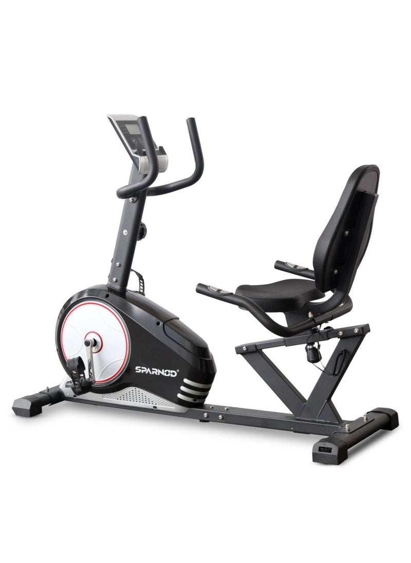 Sparnod SRB-31 Recumbent Exercise Bike 8 Resistance Levels, 6Kg Flywheel, LCD Display, Heart Rate Monitoring, 100kg Capacity, Adjustable Seat/Pedals, Non-Slip Footpads, Phone Holder