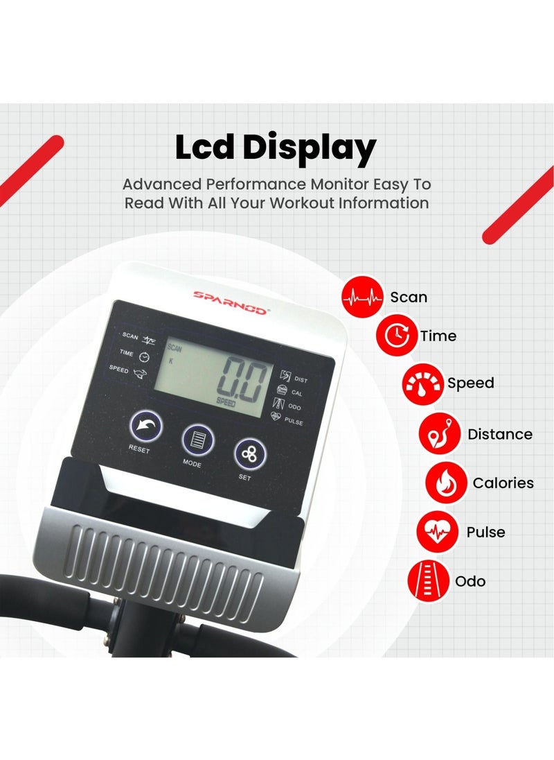 Sparnod SRB-31 Recumbent Exercise Bike 8 Resistance Levels, 6Kg Flywheel, LCD Display, Heart Rate Monitoring, 100kg Capacity, Adjustable Seat/Pedals, Non-Slip Footpads, Phone Holder