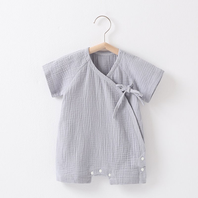 Summer Baby Short-Sleeved Wrap Fart Clothes Pure Cotton Pajamas For Boys And Girls Baby Jumpsuit Triangle Hats Climbing Clothes - Image 1
